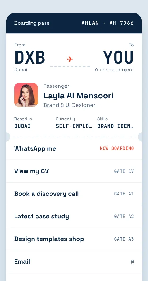 Boarding Pass link in bio template